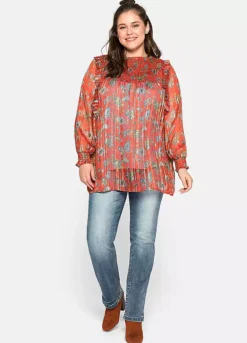 Sheego Floral Print Stand Up Collar Top