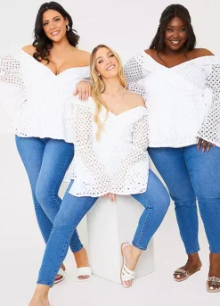 Jac Jossa White Broderie Anglaise Off The Shoulder Top With Tie Waist