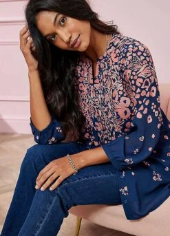 Kaleidoscope Animal Print Pintuck Blouse