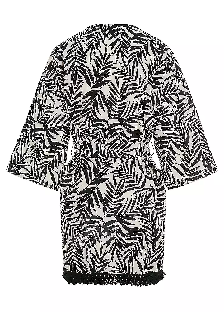 Kaleidoscope Mono Printed Kaftan With Waist Tie & Fringe Hem 4 Kaleidoscope Mono Printed Kaftan With Waist Tie & Fringe Hem - Image 2