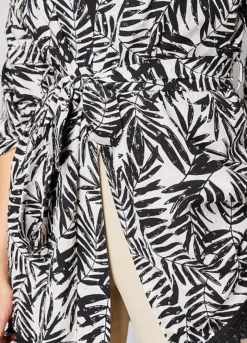 Kaleidoscope Mono Printed Kaftan With Waist Tie & Fringe Hem