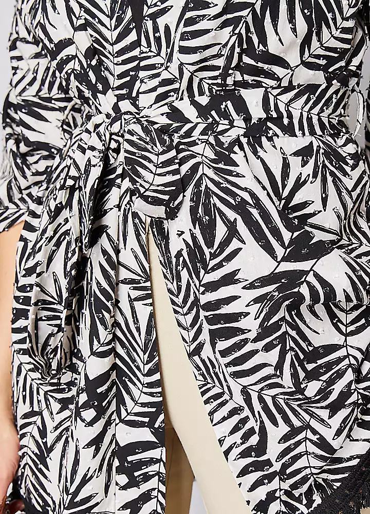 Kaleidoscope Mono Printed Kaftan With Waist Tie & Fringe Hem 3 Kaleidoscope Mono Printed Kaftan With Waist Tie & Fringe Hem