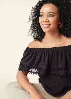 Kaleidoscope Ruffle Detail Bardot Top