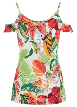 Kaleidoscope Tropical Print Cold Shoulder Cami Top