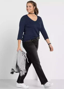 Sheego Lana Used-Effect Straight Leg Stretch Jeans -Cheap Ward Aunt Store Lana Used Effect Straight Leg Stretch Jeans20B246FRSP W03