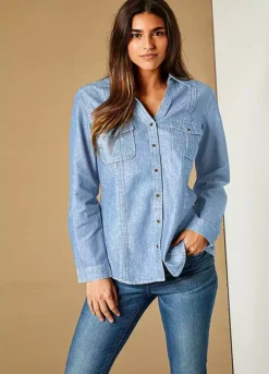 Long Sleeve Denim Shirt 14 Long Sleeve Denim Shirt -Cheap Ward Aunt Store Long Sleeve Denim Shirt937169FRSL