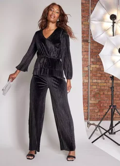 Love Mark Heyes Black Velvet Plisse V-Neck Top Co-Ord -Cheap Ward Aunt Store Love Mark Heyes Black Velvet Plisse V Neck Top Co Ord33R101FRSP W06
