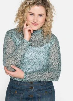 Sheego Printed Sheer Mesh Long Sleeve Top