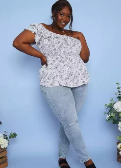 Stacey Solomon Responsible Viscose Blue Floral Frill Bardot Smock Top -Cheap Ward Aunt Store Stacey Solomon Responsible Viscose Blue Floral Frill Bardot Smock Top74D932FRSP W11