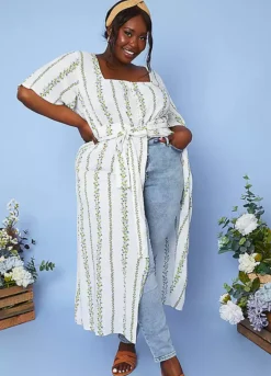 Stacey Solomon Responsible Viscose White Floral Square Neck Button Through Longline Blouse