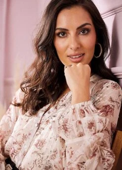 Together! Together Floral Print Metallic Thread Blouse