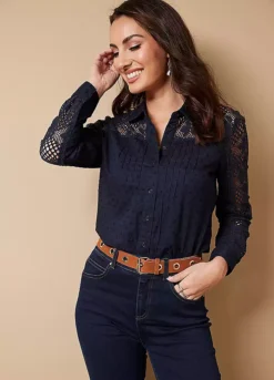 Together! Together Navy Pintuck Lace Blouse