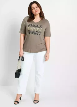 Bonprix V-Neck Glitter Print T-Shirt